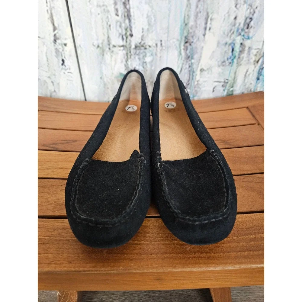 FLAW UGG Milana Loafers 7.5 Black Suede Driving Moccasins Slip On Flats 1096572